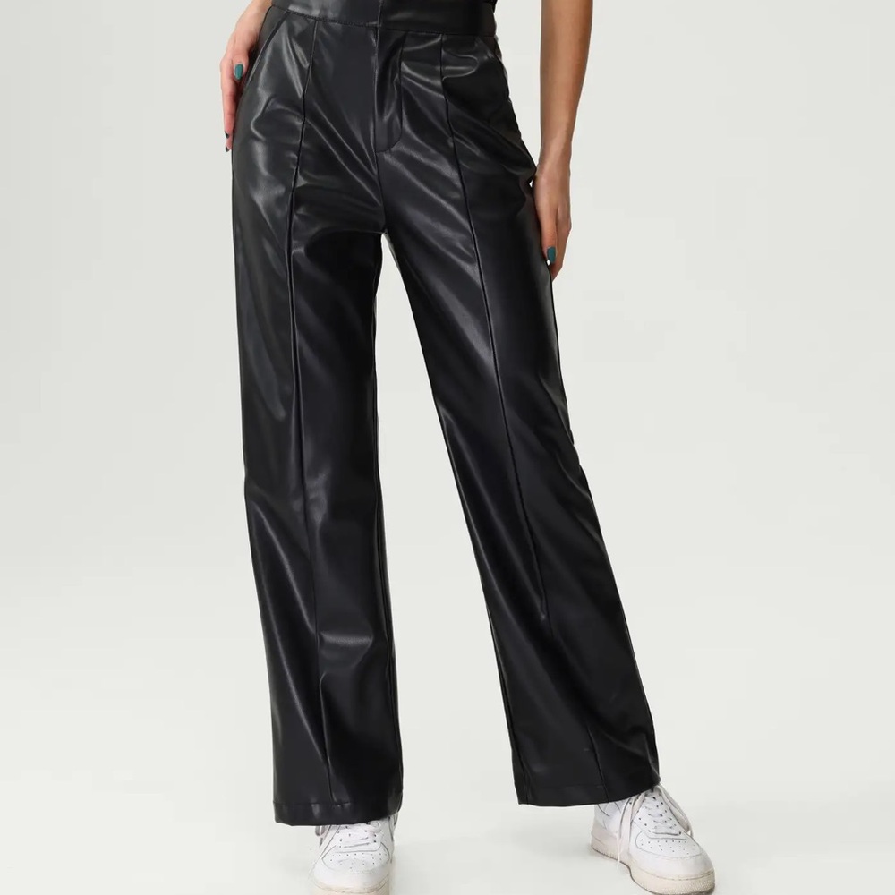 Cider Black Wide-Leg Faux Leather Pants
